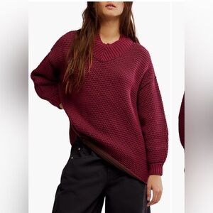 Free People Maisie Oversized Sweater in Cranberry Fudge